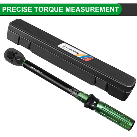 Uharbour Torque Wrench 3/8 Drive, 3/8 Torque Wrench 5-50 Ft-Lb, Dual-Direction Adjustable Ratchet with 72 Teeth, Torque Wrench for Car, Moto and Bicycle with Audible Click