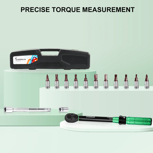 Uharbour Torque Wrench Set 1/4 Drive with Bits and Extension Rod, Bicycle Torque Wrench Set 20-200 In-Lb, Dual-Direction Adjustable Ratchet with 72 teeth for Bicycle, Moto, Car and Machine Maintenance