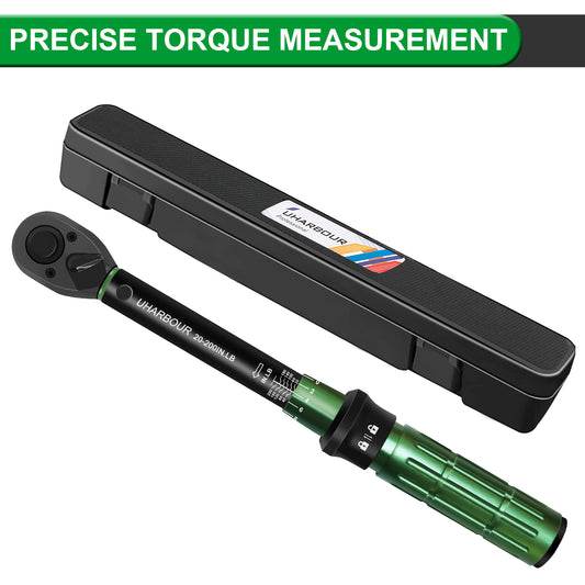 Uharbour Torque Wrench 1/4 Drive, 1/4 Torque Wrench 20-200 in-Lb, Dual-Direction Adjustable Ratchet with 72 Teeth, Torque Wrench for Bicycle, Moto and Car with Audible Click