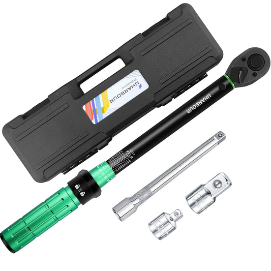Uharbour Torque Wrench 3/8 Drive, 3/8 Torque Wrench Set 5-50 Ft-Lb with Adapters and Extension Bar, Dual-Direction Ratchet with 72 Teeth, Torque Wrench for Car, Moto and Bicycle with Audible Click