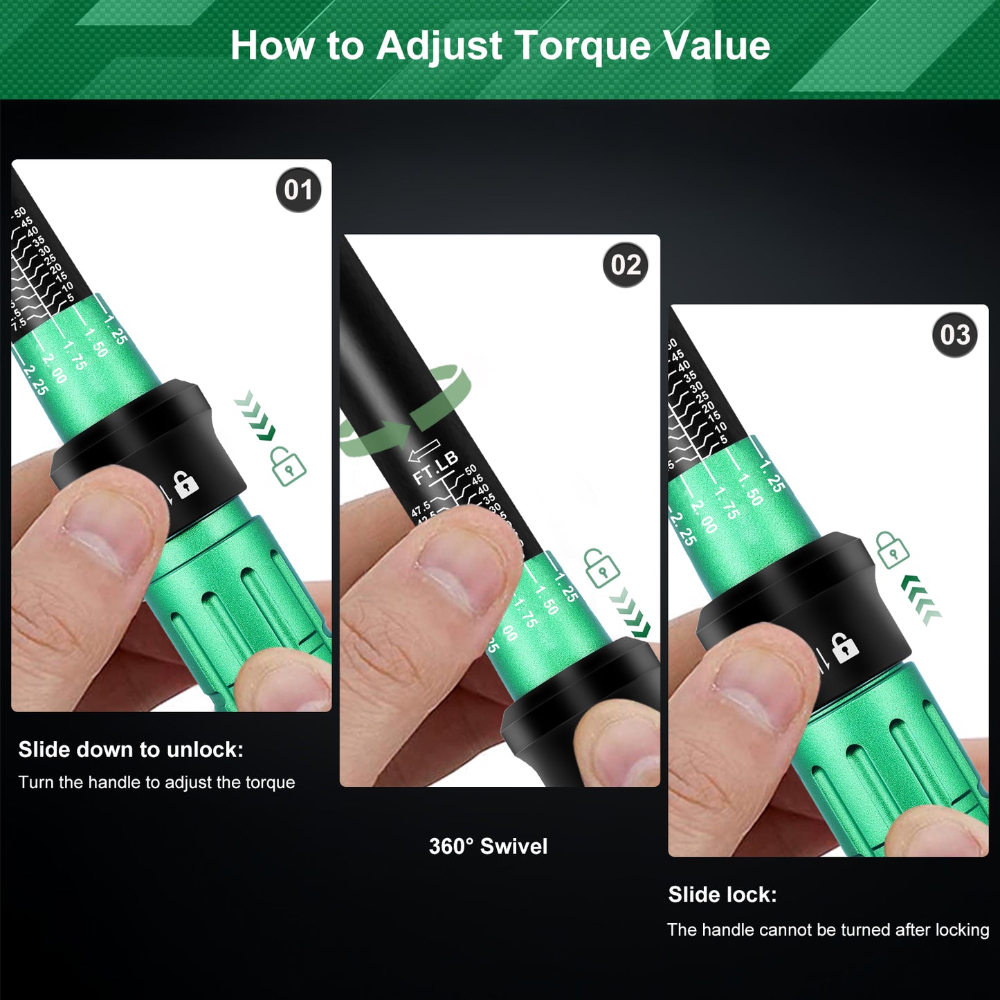 Uharbour Torque Wrench 3/8 Drive, 3/8 Torque Wrench Set 5-50 Ft-Lb with Adapters and Extension Bar, Dual-Direction Ratchet with 72 Teeth, Torque Wrench for Car, Moto and Bicycle with Audible Click