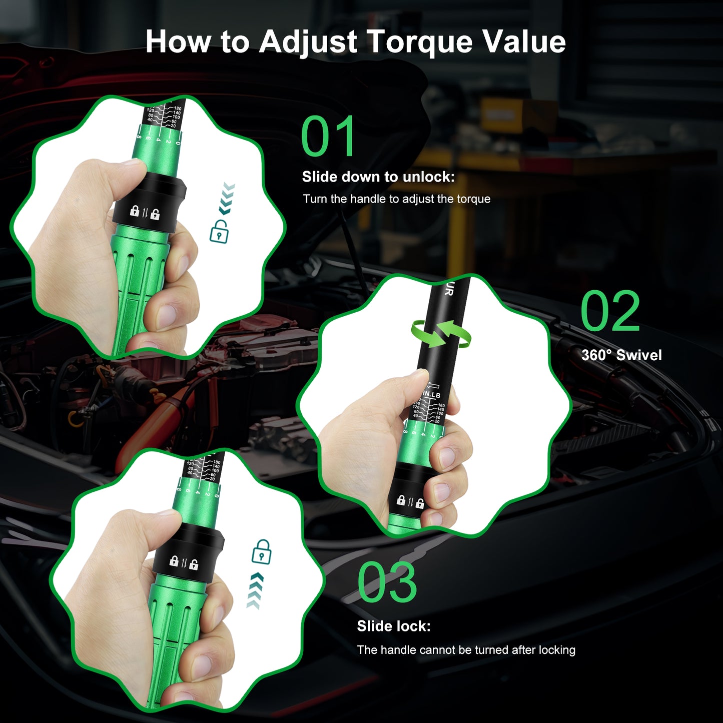 Uharbour Torque Wrench Set 1/4 Drive with Bits and Extension Rod, Bicycle Torque Wrench Set 20-200 In-Lb, Dual-Direction Adjustable Ratchet with 72 teeth for Bicycle, Moto, Car and Machine Maintenance