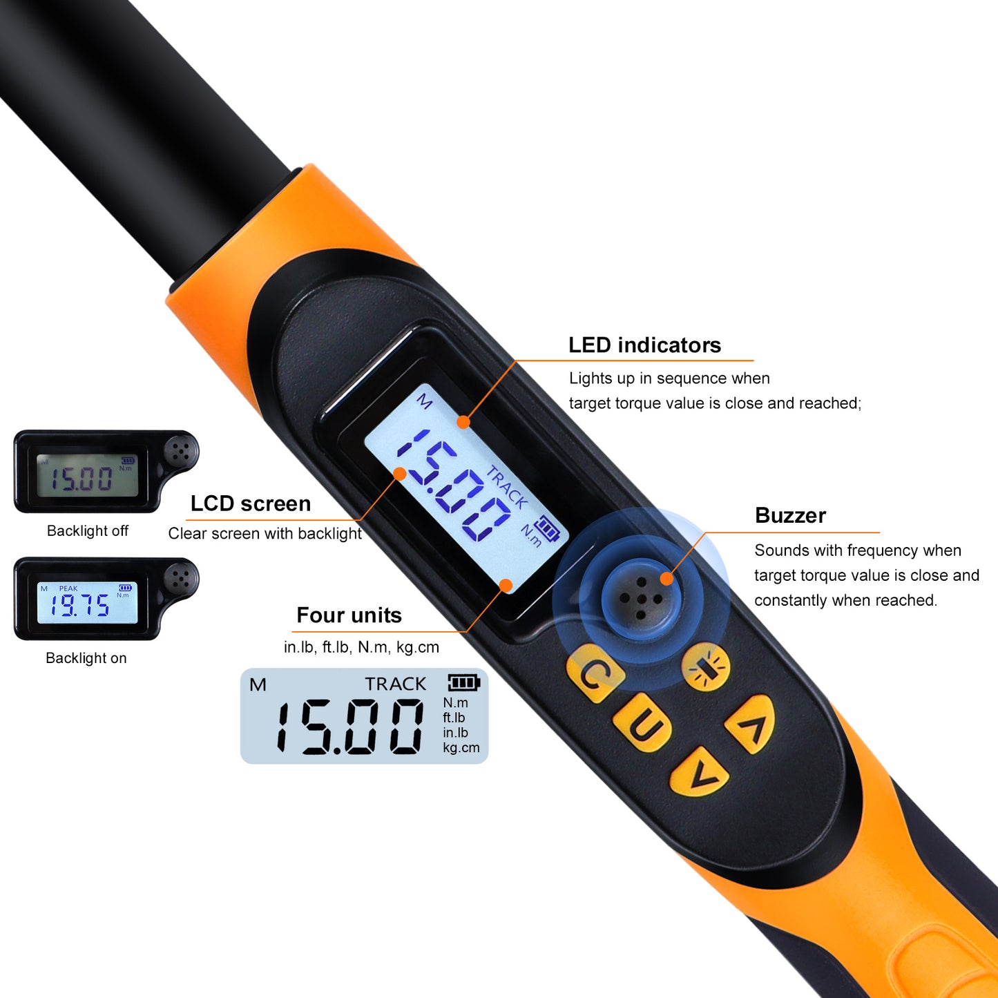Digital Torque Wrench 1/2 Drive, Torque Wrench Digital 14.8-147.5 ft-lbs(20-200Nm), Triggers with Buzzer&LED Indicator, Suitable for Automotive/Moto/Bicycle, Accuracy ±1%