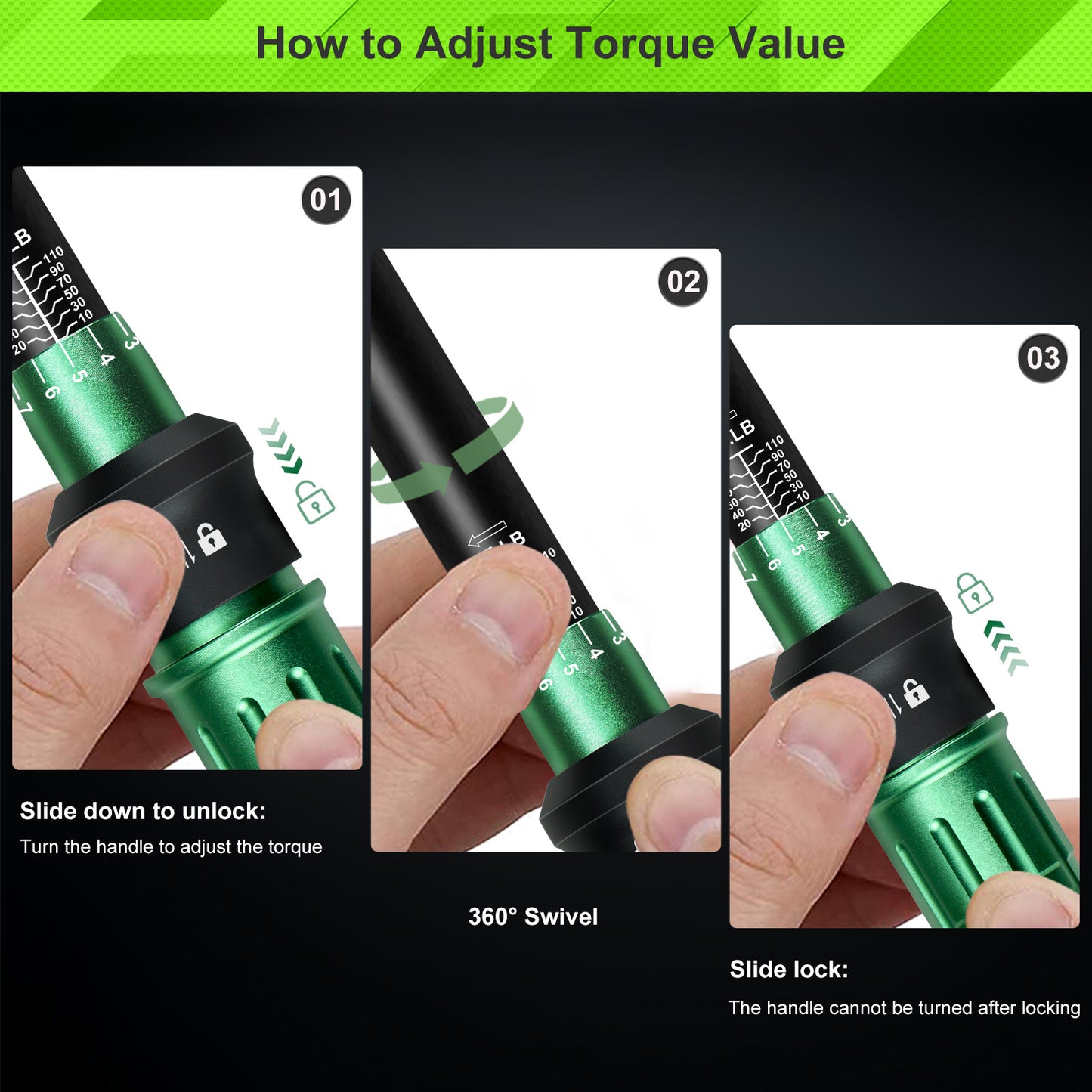 Uharbour Torque Wrench Set 3/8" + 1/2" 2Pcs 10-110 ft.lb & 10-170 ft.lb Dual-Direction 72 Tooth Click with Adapters & Extension Bars for Car, Truck & Motorcycle