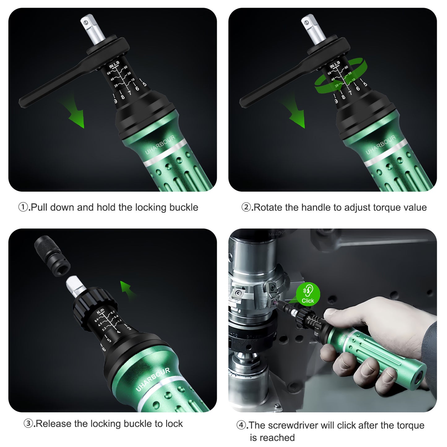 Torque Screwdriver 10-60 in.lb, Torque Screwdriver Set with 1/4" Elastic Bit Holder, 1/4" Bit Adapter, Flat, Hex, Torx and Philips Bits, Suitable for Gunsmithing, DIY, Bicycle Maintenance
