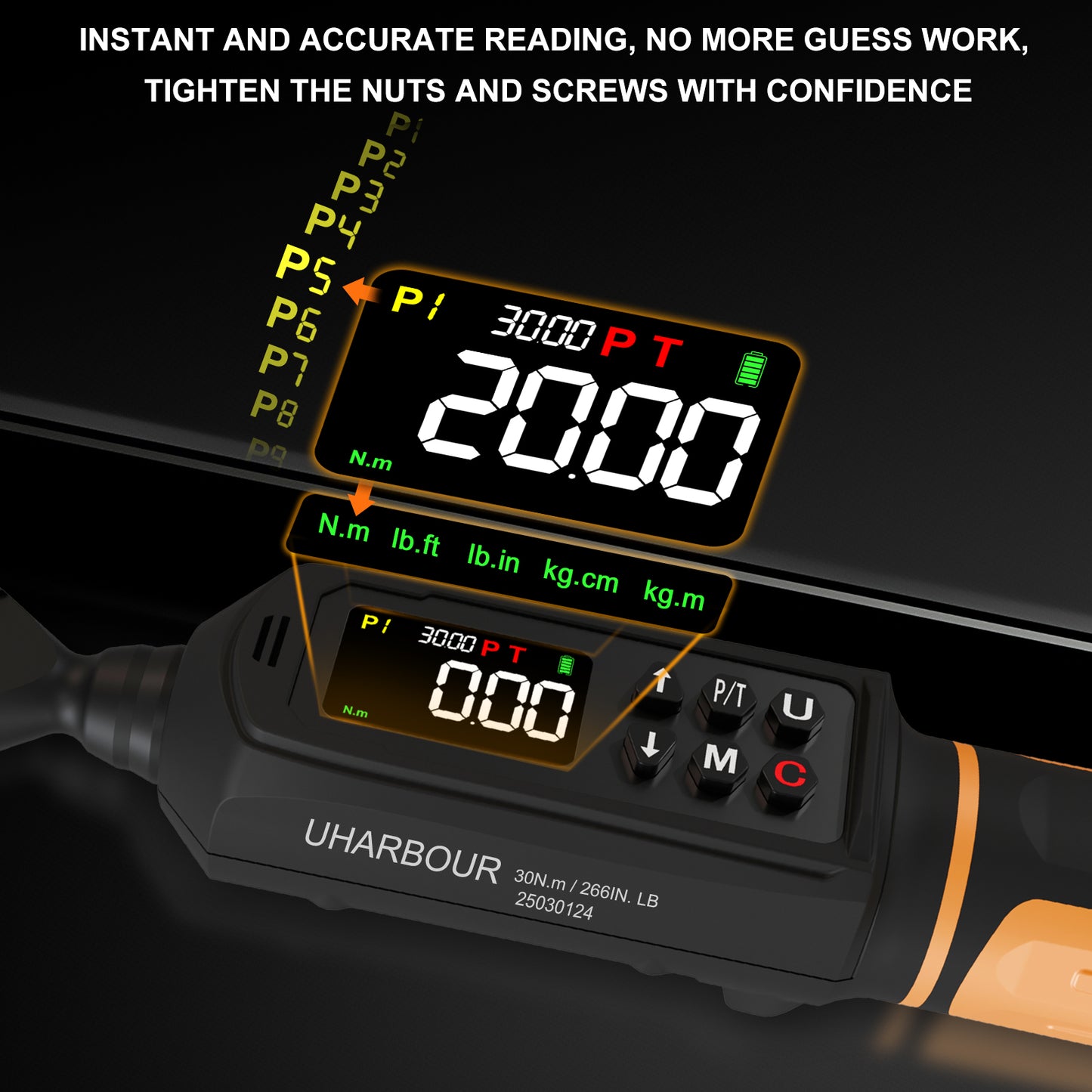 Digital Torque Wrench 1/4 Drive, 1.1-22.1 Ft-lbs/1.5-30Nm Range, Electric Torque Wrench with Dual Direction Ratchet, ±1% Accuracy with Vibration, Buzzer and LED Alert