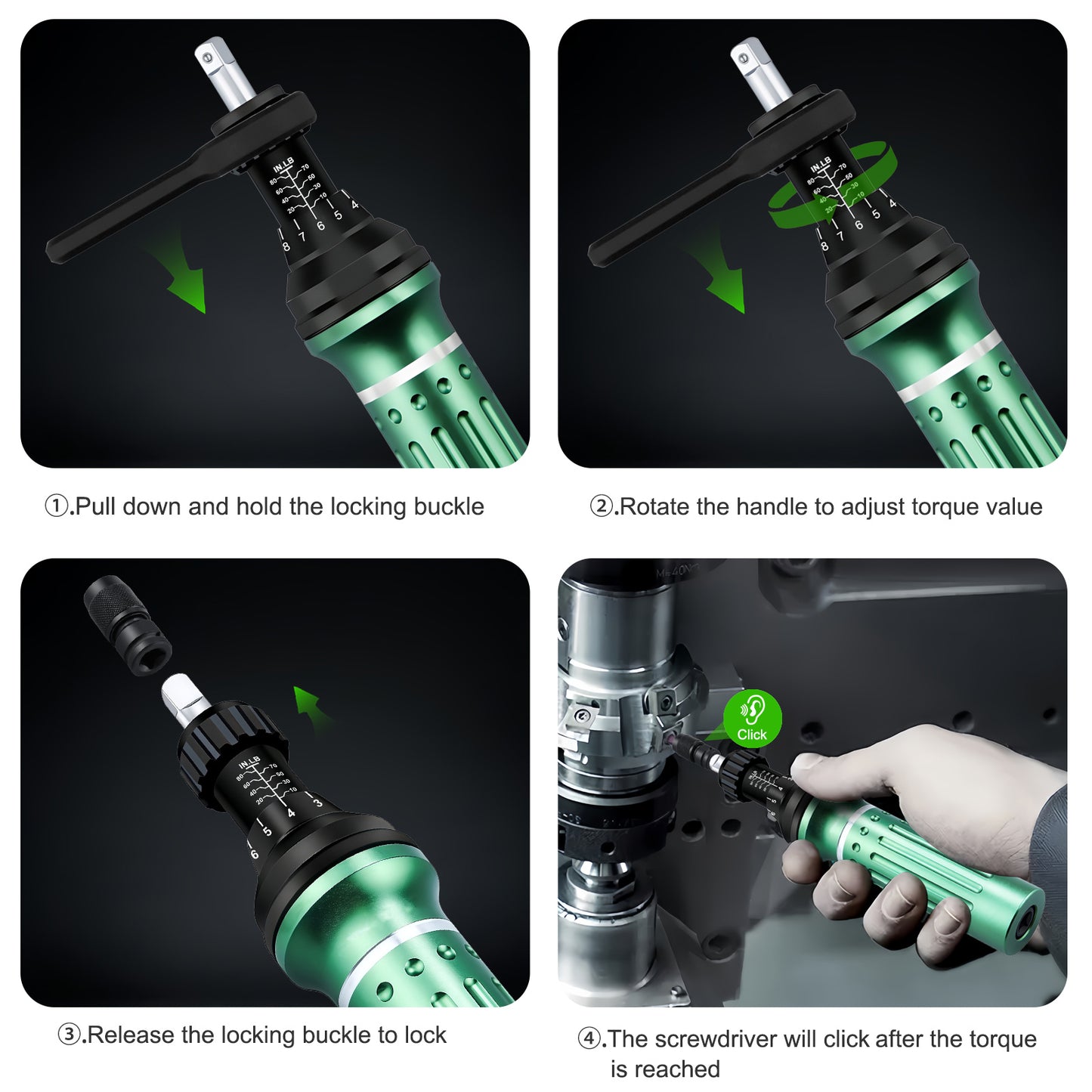 Torque Screwdriver 10-80 in.lb, Torque Screwdriver Set with 1/4" Elastic Bit Holder, 1/4" Bit Adapter, Flat, Hex, Torx and Philips Bits, Suitable for Gunsmithing, DIY, Bicycle Maintenance