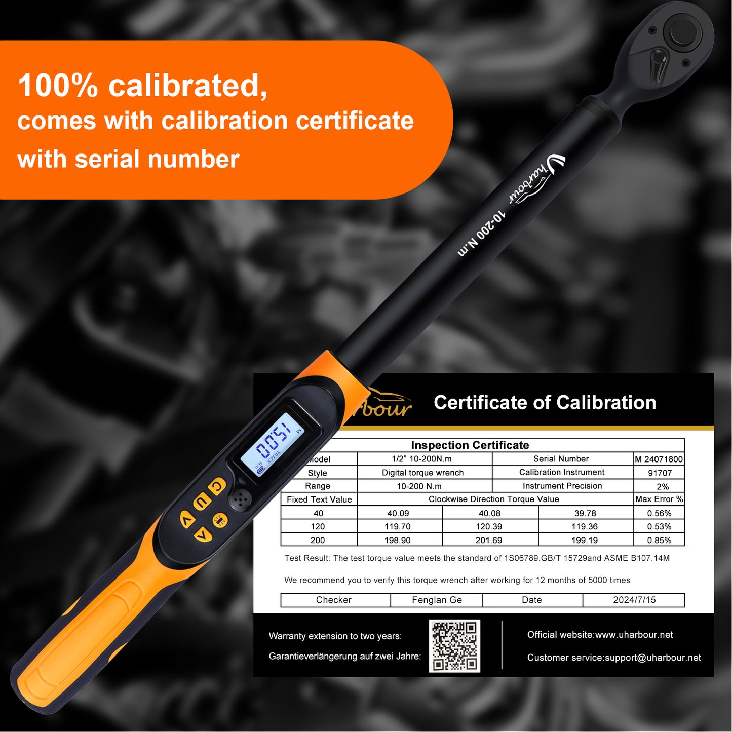 Digital Torque Wrench 1/2 Drive, Torque Wrench Digital 14.8-147.5 ft-lbs(20-200Nm), Triggers with Buzzer&LED Indicator, Suitable for Automotive/Moto/Bicycle, Accuracy ±1%