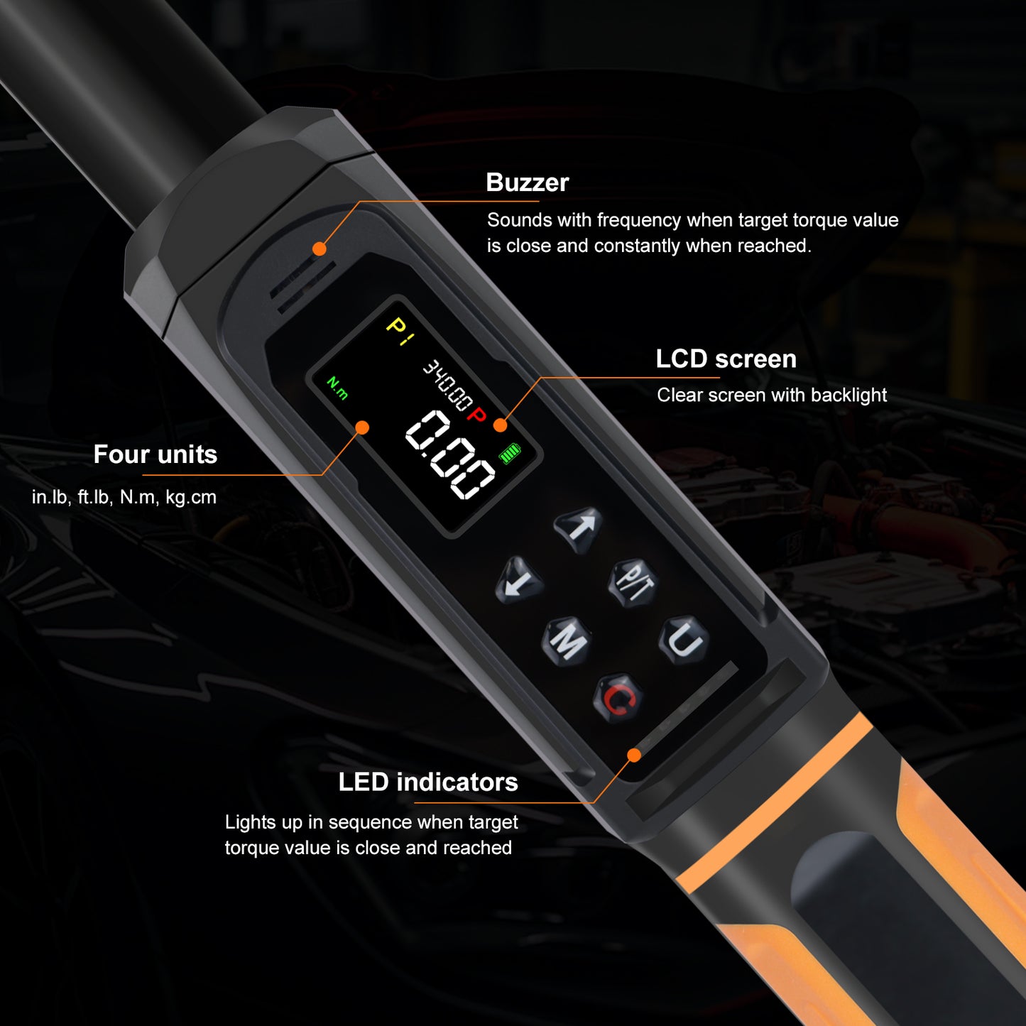 Digital Torque Wrench 1/2 Drive, 3.8-250.8 Ft.lb Range, 1/2 Digital Torque Wrench ±1% Accuracy with Vibration, Buzzer and LED Alert, Suitable for Car, Motorcycle and Bicycle