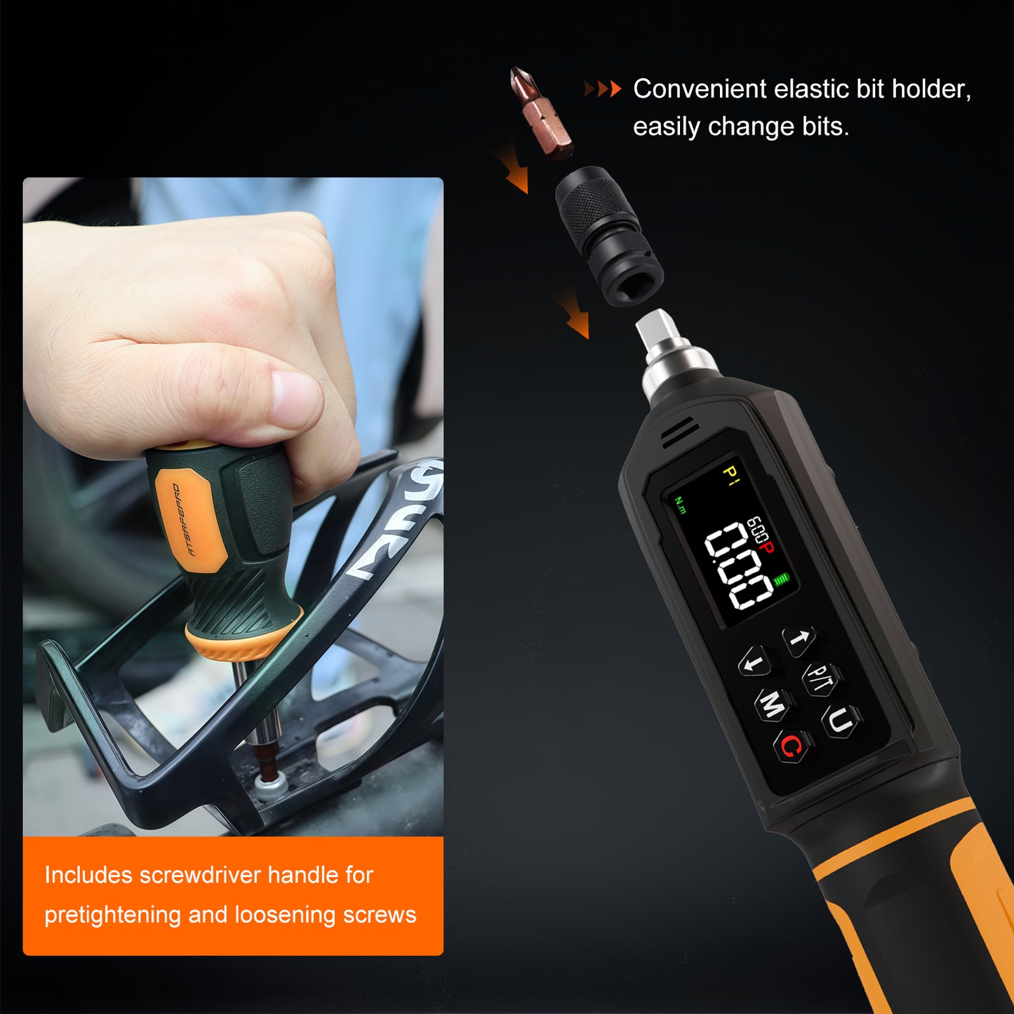Digital Torque Screwdriver 0.09-6NM, Torque Screwdriver Set with 1/4" Elastic Bit Holder, Bit Adapter, Flat, Hex, Torx and Philips Bits, Suitable for Gunsmithing, DIY, Bicycle Maintenance
