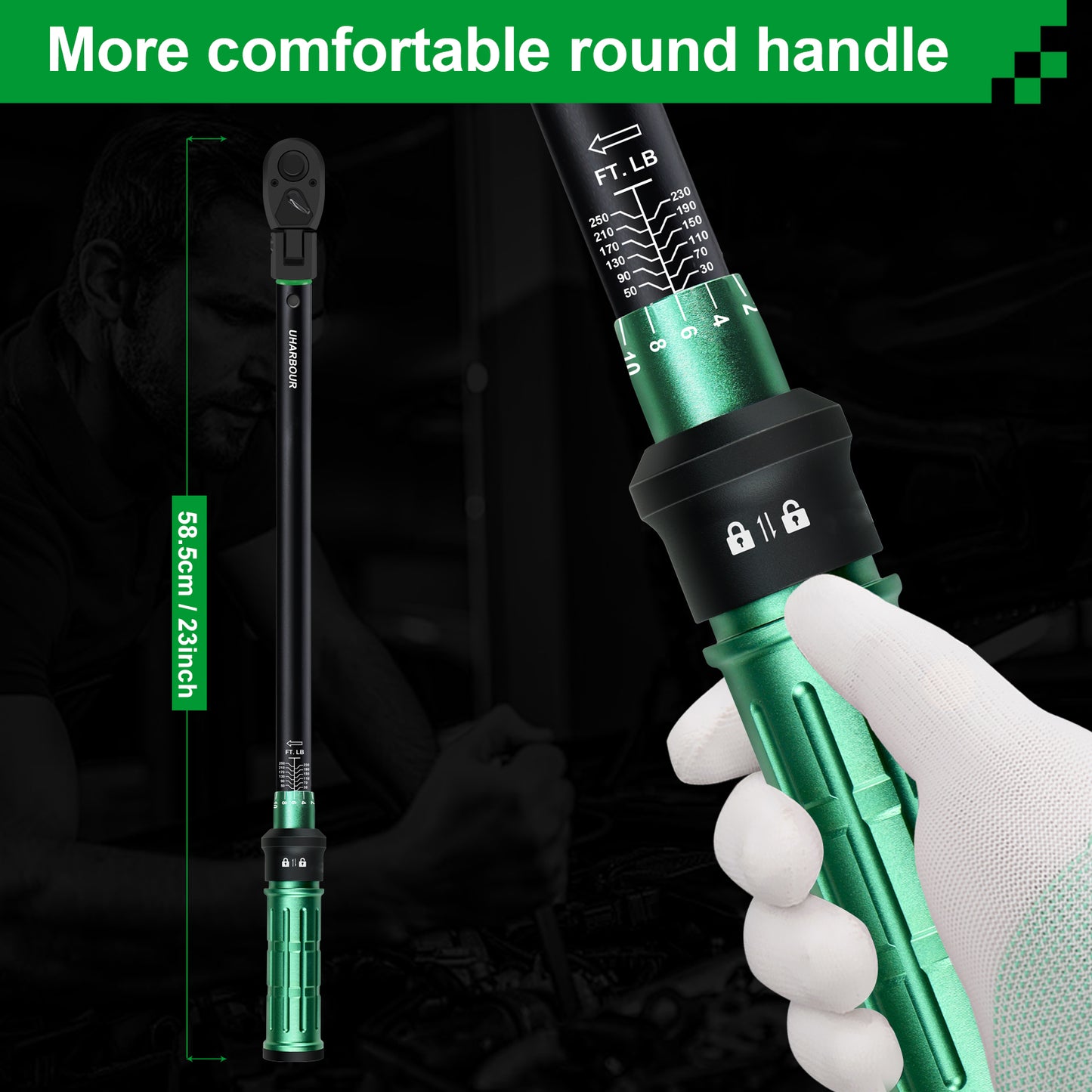 Split Beam Torque Wrench 1/2 Drive, 30-250 ft.lb Split Beam Torque Wrench, Torque Wrench 1/2 Drive with Flexible Head, Suitable for Car, Motorcycle