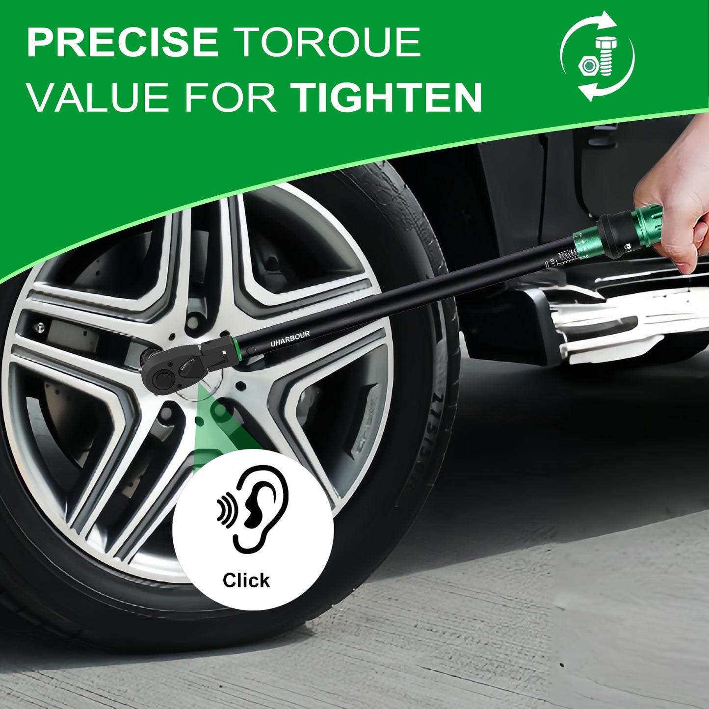 Split Beam Torque Wrench 1/2 Drive, 30-250 ft.lb Split Beam Torque Wrench, Torque Wrench 1/2 Drive with Flexible Head, Suitable for Car, Motorcycle