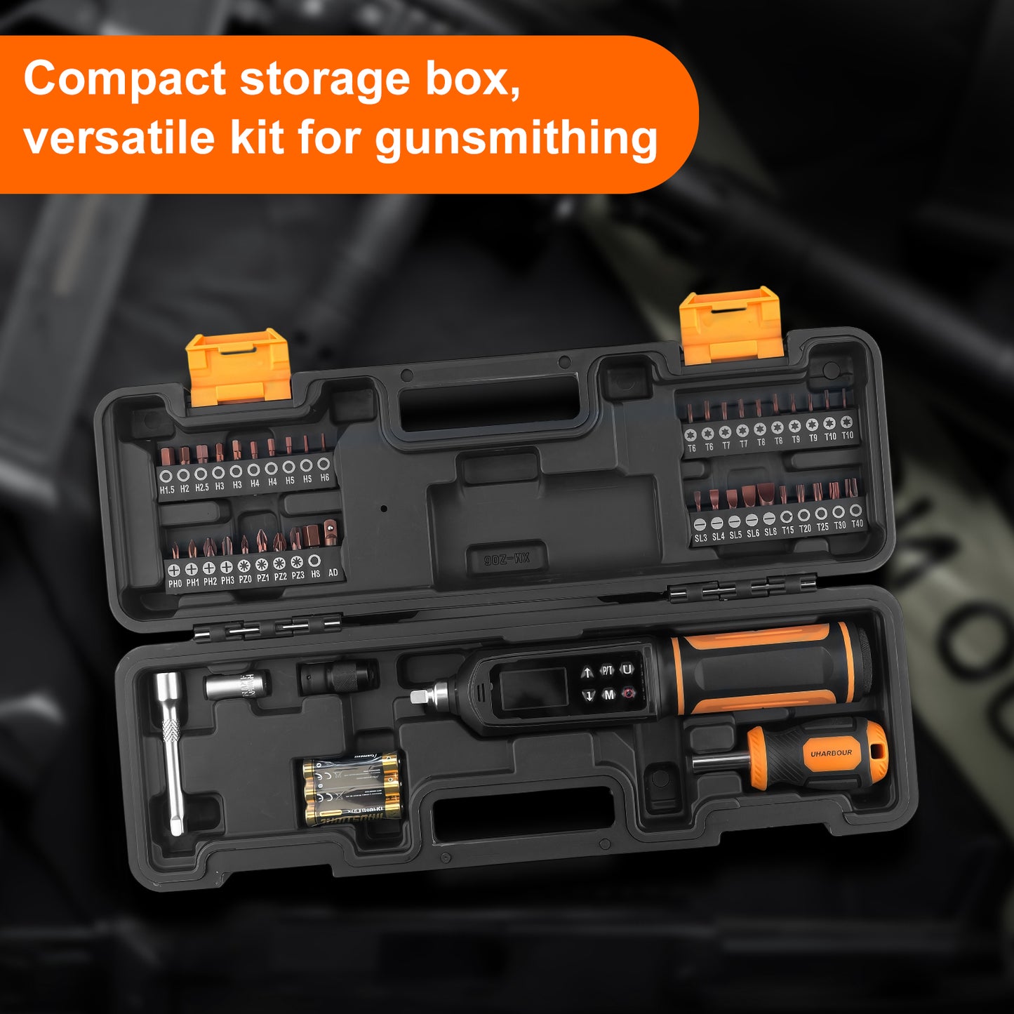 Digital Torque Screwdriver 0.09-6NM, Torque Screwdriver Set with 1/4" Elastic Bit Holder, Bit Adapter, Flat, Hex, Torx and Philips Bits, Suitable for Gunsmithing, DIY, Bicycle Maintenance