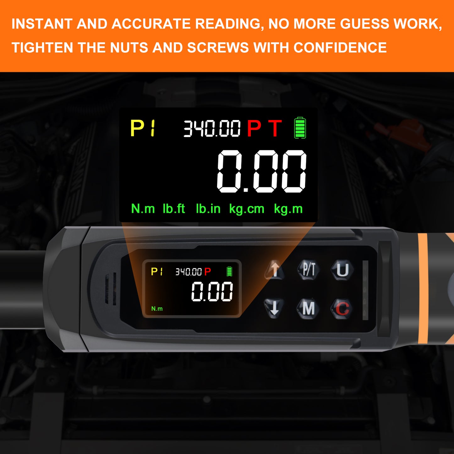 Digital Torque Wrench 1/2 Drive, 3.8-250.8 Ft.lb Range, 1/2 Digital Torque Wrench ±1% Accuracy with Vibration, Buzzer and LED Alert, Suitable for Car, Motorcycle and Bicycle