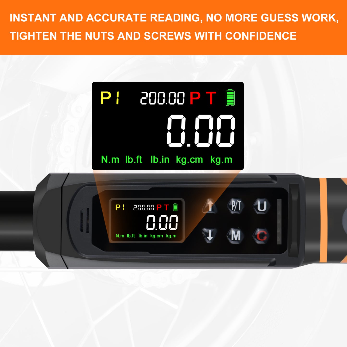 Digital Torque Wrench 1/2 Drive, 2.2-147.5 Ft.lb, 1/2 Digital Torque Wrench ±1% Accuracy with Vibration, Buzzer and LED Alert, Suitable for Car, Motorcycle and Bicycle