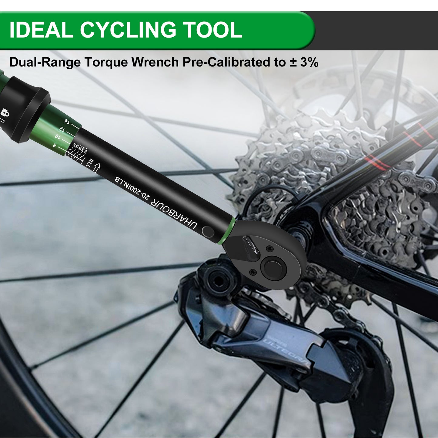 Uharbour Torque Wrench 1/4 Drive, 1/4 Torque Wrench 20-200 in-Lb, Dual-Direction Adjustable Ratchet with 72 Teeth, Torque Wrench for Bicycle, Moto and Car with Audible Click