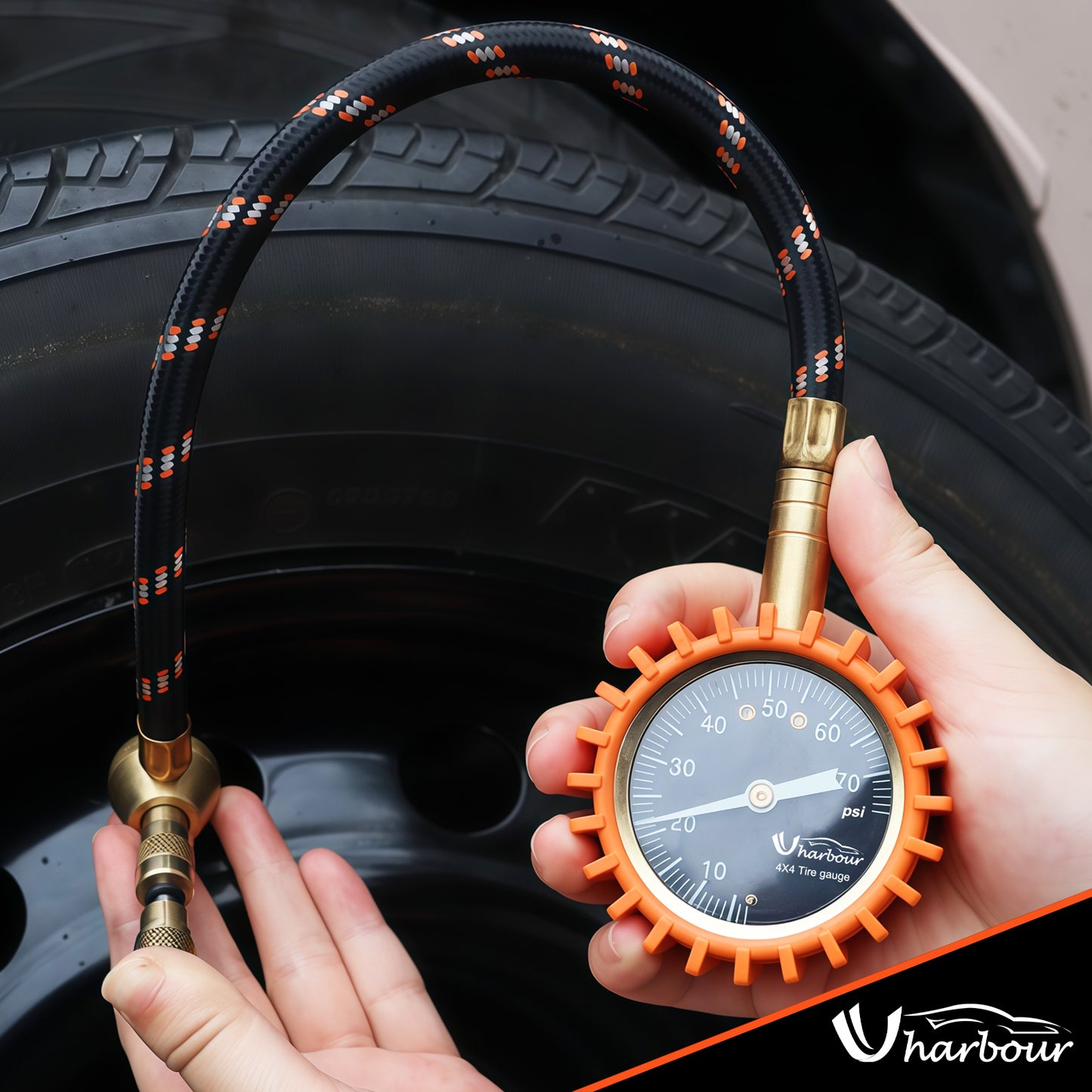 4X4 Rapid Air Down Tire Deflator with Gauge (0-75PSI) , 2" Easy Read Glow Dial & Solid Brass Hardware-Automatic Tire Air Down Tool for Jeep, Truck or ATV