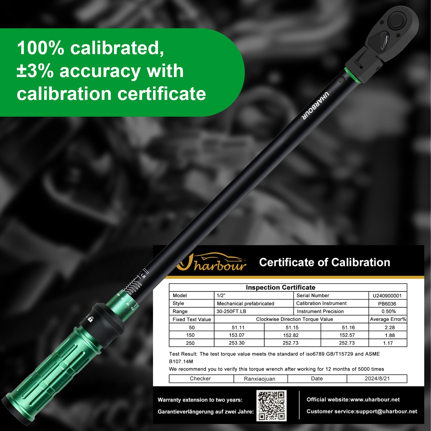 Split Beam Torque Wrench 1/2 Drive, 30-250 ft.lb Split Beam Torque Wrench, Torque Wrench 1/2 Drive with Flexible Head, Suitable for Car, Motorcycle