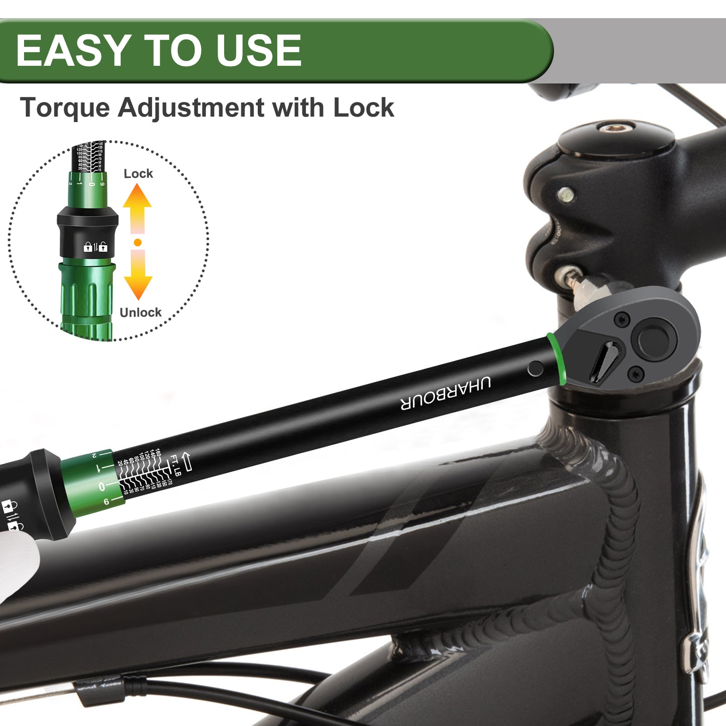 Uharbour Torque Wrench 1/2 Drive, 1/2 Torque Wrench 10-170Ft-Lb/13.6-230.5Nm, Dual-Direction Adjustable Ratchet with 72 teeth, Torque Wrench for Car, Moto and Bicycle with Audible Click