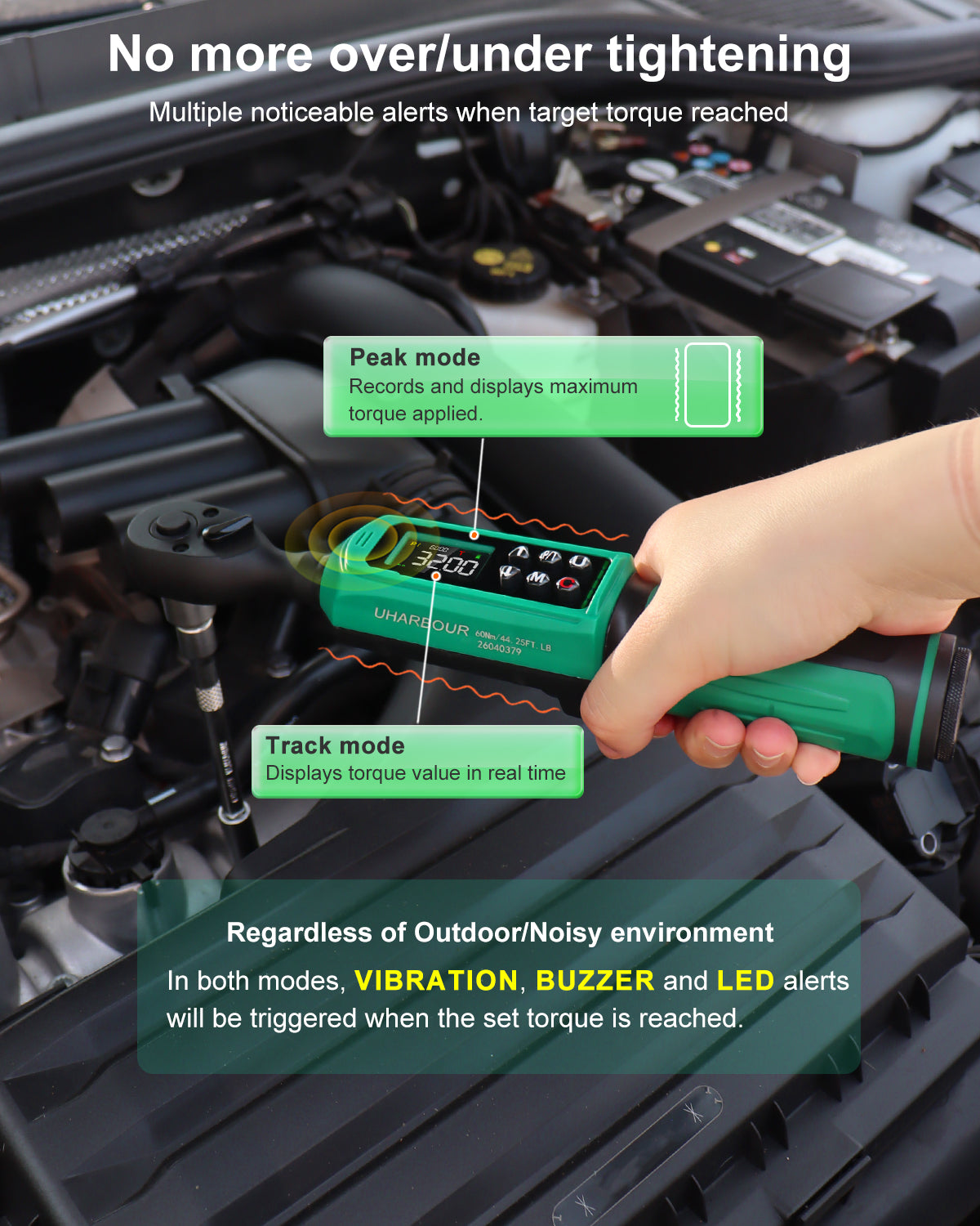 Uharbour Digital Torque Wrench 3/8", 0.66-44.29Ft.lbs/0.9-60Nm, 66 PCS Torque Wrench Set-UHXM025