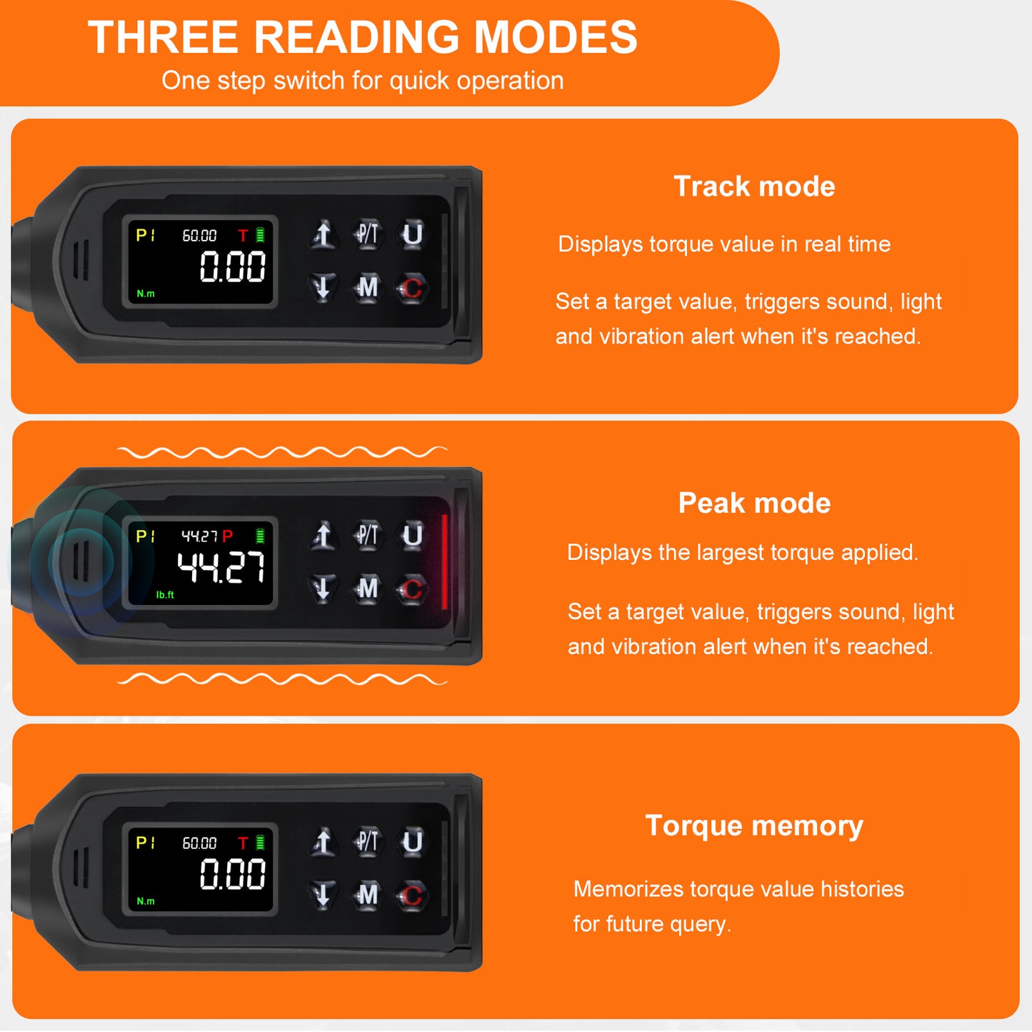 Uharbour Digital Torque Wrench 3/8 Drive, 1.5-99.5 ft-lbs./6.8-135Nm Range, Electric Torque Wrench with Dual Direction Ratchet, ±1% Accuracy with Vibration, Buzzer and LED Alert