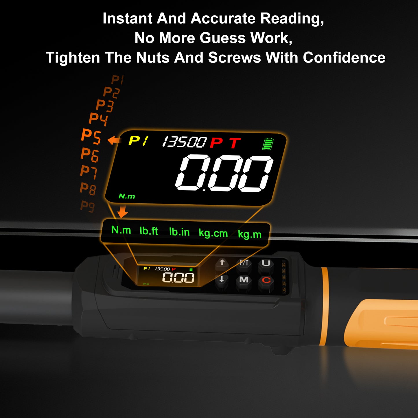 Uharbour Digital Torque Wrench 3/8 Drive, 1.5-99.5 ft-lbs./6.8-135Nm Range, Electric Torque Wrench with Dual Direction Ratchet, ±1% Accuracy with Vibration, Buzzer and LED Alert