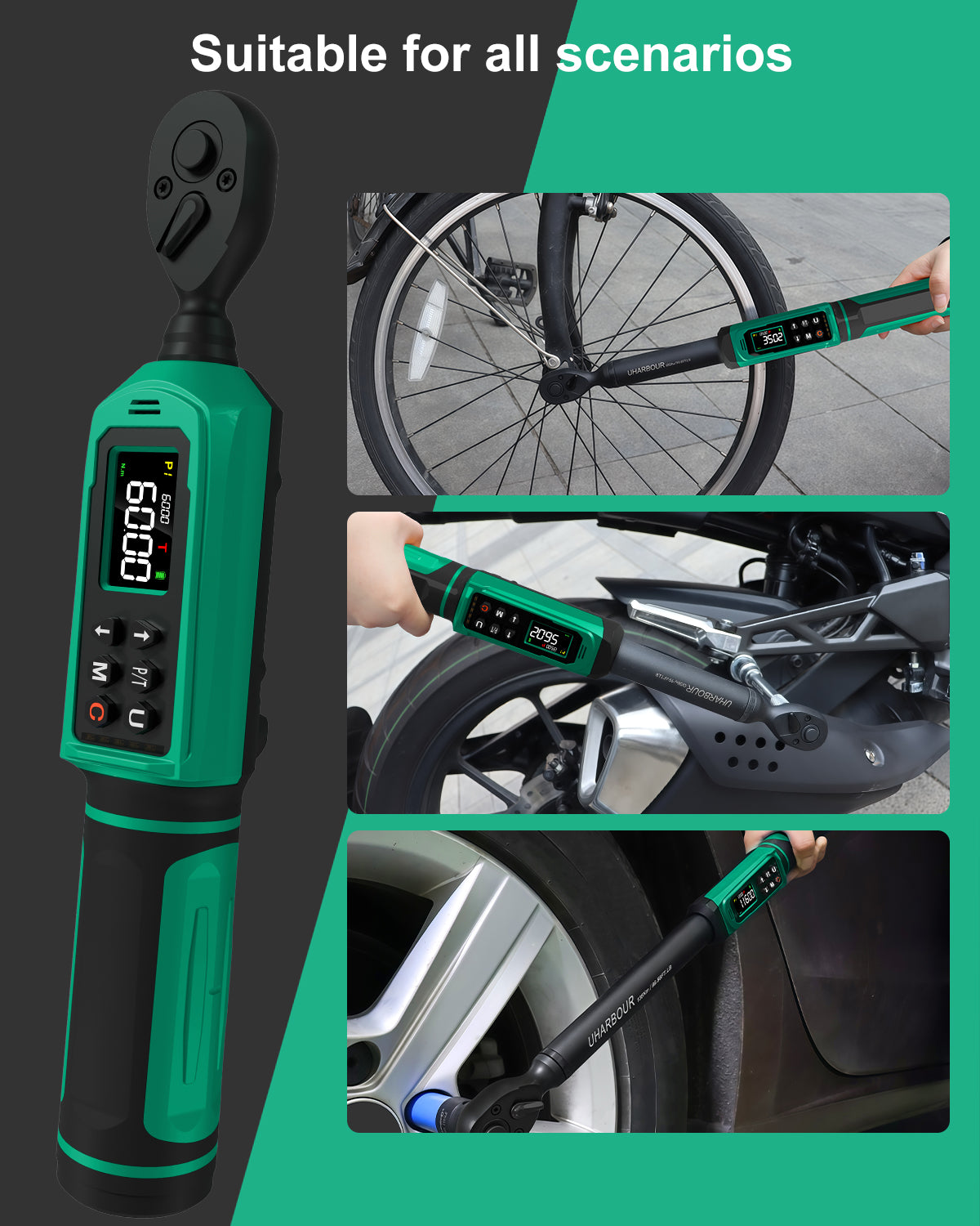 Uharbour Digital Torque Wrench 3/8" , 1.5-99.5 ft-lbs./6.8-135Nm, 16 PCS Torque Wrench Set-UHXM026