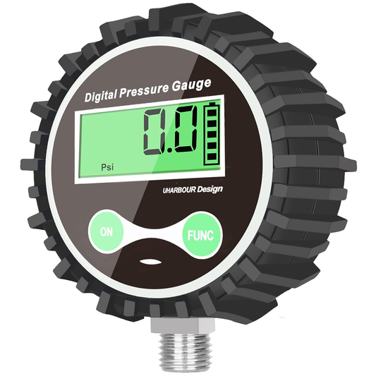 Digital Air Pressure Gauge with 1/4'' NPT Bottom Connector and Rubber Protector, 5-200psi Tire Pressure Gauge, Accuracy 1% F.S.